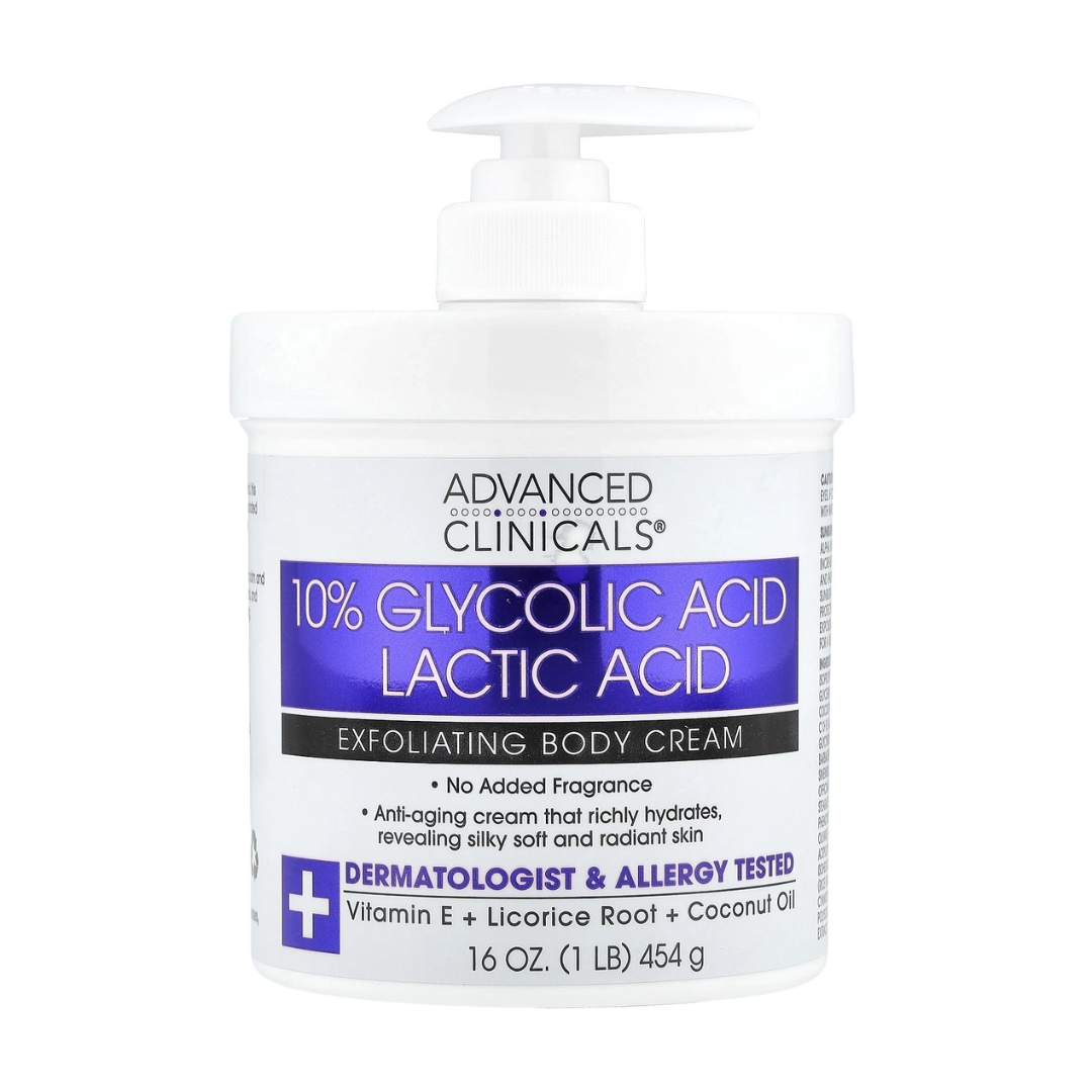 Advanced Clinicals 10% Glycolic Acid + Lactic Acid Exfoliating Body Cream – 454g